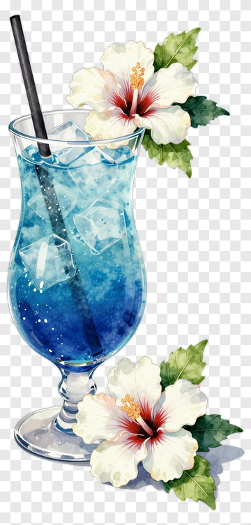Blue Cocktail With Hibiscus Flowers PNG