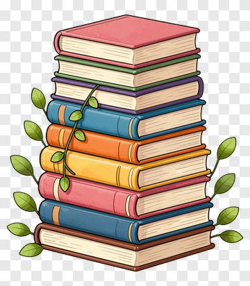 Colorful Book Stack With Leaves PNG