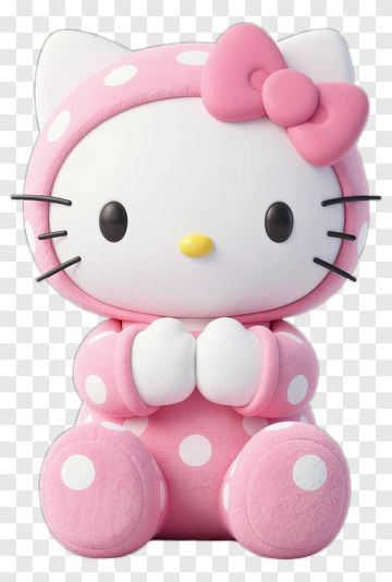 3D Hello Kitty Character In Pink Polka Dot Outfit PNG