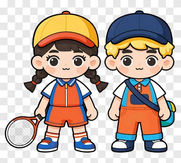 Cartoon Children Playing Tennis PNG