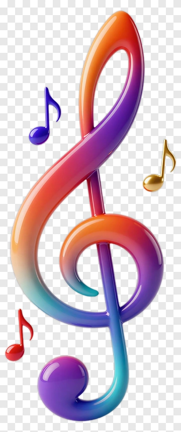 Colorful Treble Clef With Musical Notes PNG