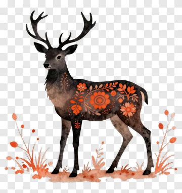 Watercolor Deer With Floral Patterns PNG