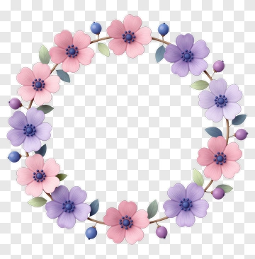 Floral Wreath With Pink And Purple Flowers PNG
