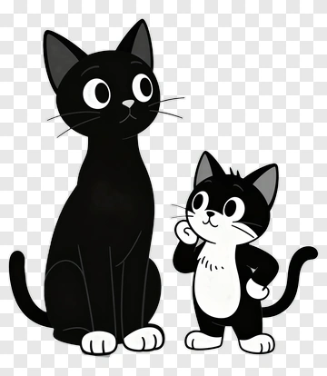 Cartoon Black Cat And Kitten PNG