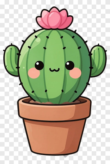 Cute Cartoon Cactus In A Pot PNG