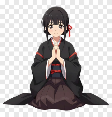 Anime Girl In Traditional Kimono Sitting And Praying PNG