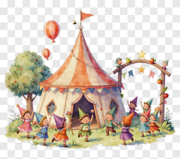 Gnome Party At A Colorful Tent PNG