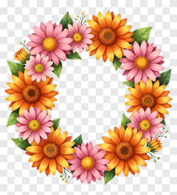 Colorful Floral Wreath With Sunflowers And Daisies PNG