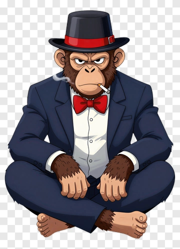 Cartoon Monkey In A Suit With A Bow Tie PNG
