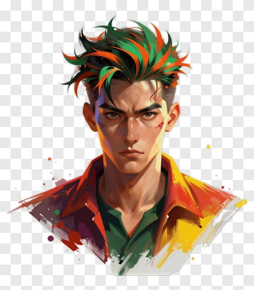 Stylized Portrait Of A Young Man With Colorful Hair PNG