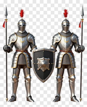 Medieval Knights Holding Shields And Spears PNG