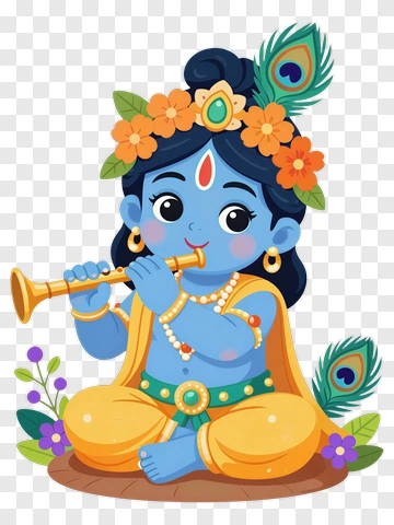Cartoon Krishna Playing Flute PNG