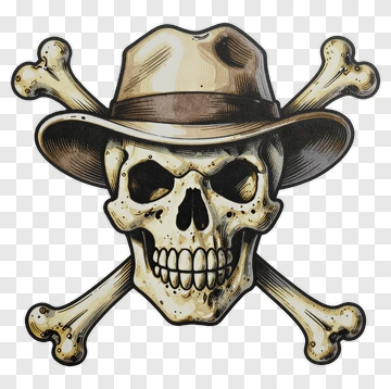 Skull With Crossbones And Cowboy Hat PNG
