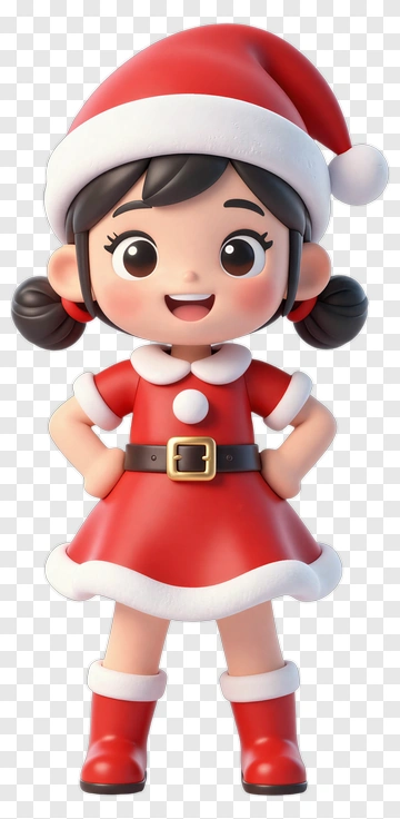 Cartoon Girl In A Red Christmas Dress PNG