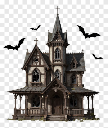 Haunted House With Bats PNG