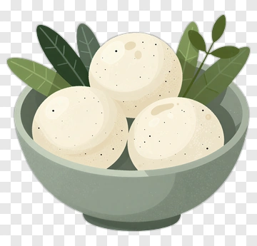 Bowl Of Three White Balls With Green Leaves PNG