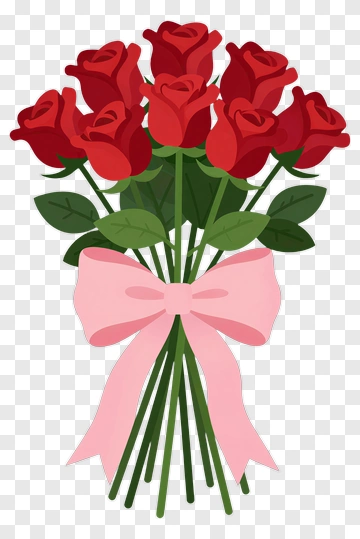 Bouquet Of Red Roses With Pink Ribbon PNG