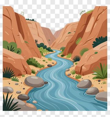 River Flowing Through Canyon Landscape PNG