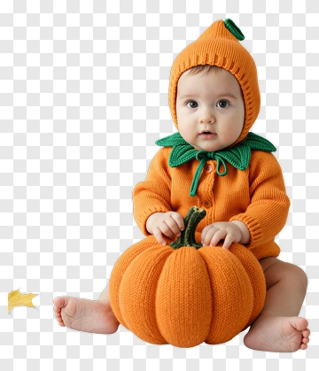Baby In Pumpkin Costume Holding A Pumpkin PNG