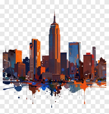 Colorful City Skyline With Empire State Building PNG