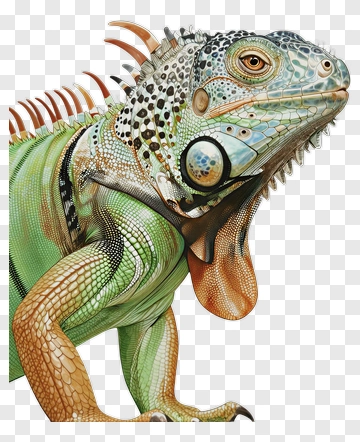 Detailed Iguana Portrait PNG