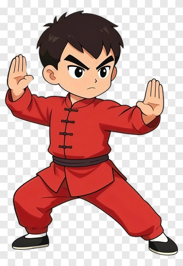 Cartoon Boy Practicing Martial Arts PNG