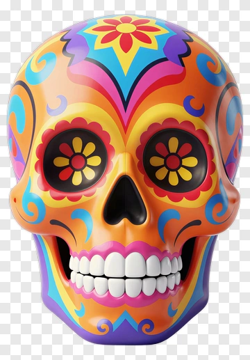 Colorful Sugar Skull With Floral Patterns PNG