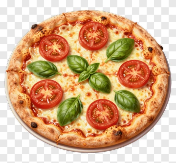 Margherita Pizza With Fresh Basil And Tomato Slices PNG
