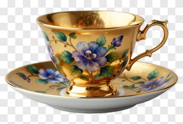 Gold Floral Tea Cup And Saucer PNG