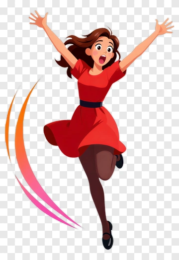Cartoon Woman Jumping In A Red Dress PNG