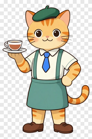 Cartoon Cat Holding A Cup Of Coffee PNG