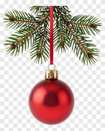 Red Christmas Ornament Hanging From Pine Branch PNG