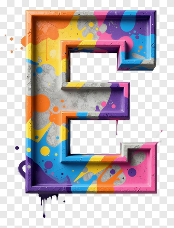 Colorful Letter E With Paint Splashes PNG