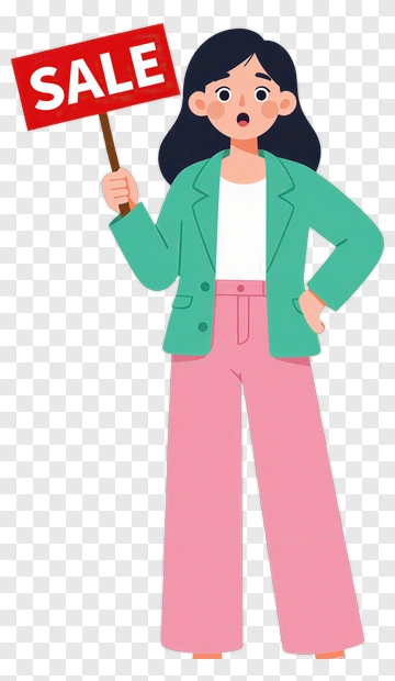 Woman Holding Sale Sign PNG