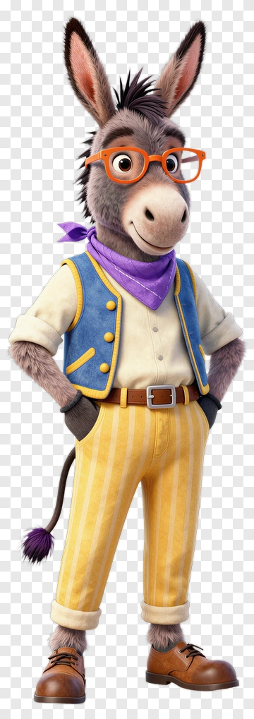 Cartoon Donkey Character Wearing Glasses PNG