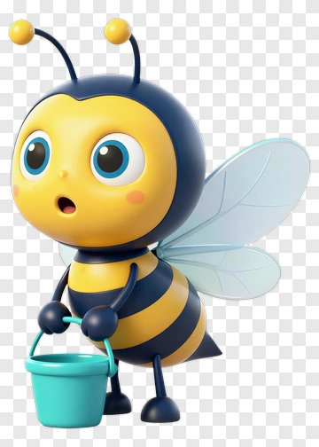 Cartoon Bee Holding A Blue Bucket PNG