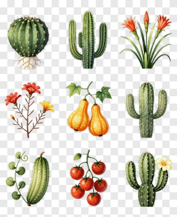 Collection Of Cacti And Succulent Plants PNG
