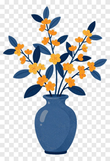 Blue Vase With Yellow Flowers PNG