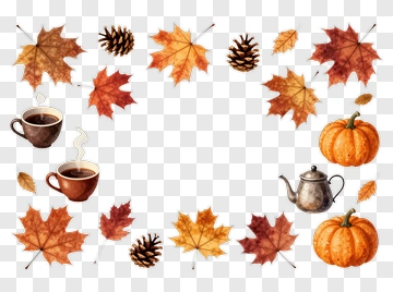 Autumn Frame With Coffee Cups And Pumpkins PNG