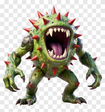 3D Spiky Monster With Open Mouth PNG