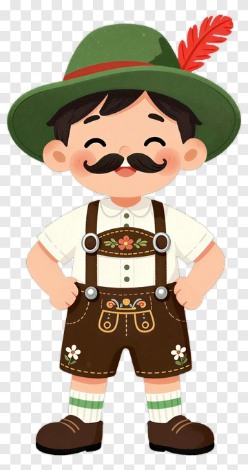 Cartoon Boy In Traditional Bavarian Outfit PNG