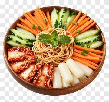 Colorful Korean Noodle Salad With Fresh Vegetables PNG