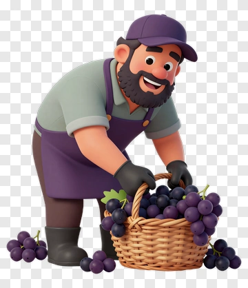 3D Farmer Carrying A Basket Of Grapes PNG