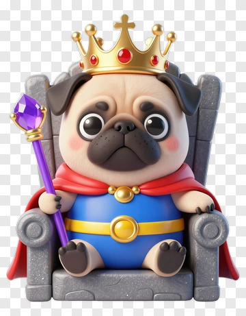 3D Pug King Sitting On Throne PNG