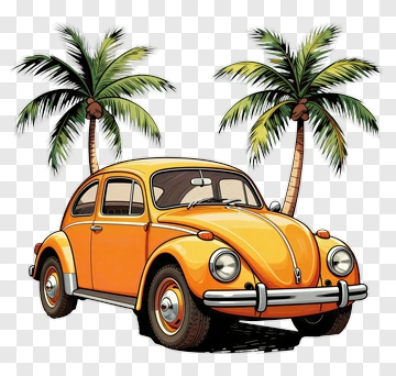 Cartoon Orange Car With Palm Trees PNG