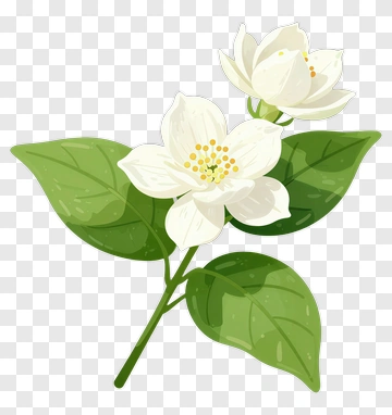 White Flower With Green Leaves PNG