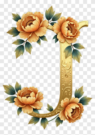 Floral Letter J With Golden Accents PNG