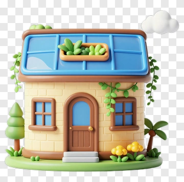 Colorful 3D House With Plants PNG