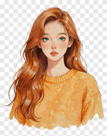 Young Woman With Long Hair In An Orange Sweater PNG