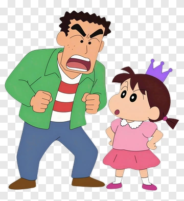 Angry Father With Daughter In Cartoon Style PNG